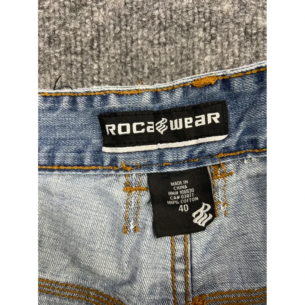 Rocawear Baggy Denim Shorts Light Wash Distressed Y2K Hip Hop Mens 34W Jorts